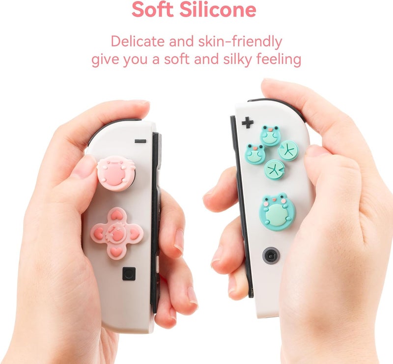 GEEKSHARE Silicone Cross D-Pad Button Caps Set Joystick Cover - ABXY Key Buttons Sticker Compatible with Switch/OLED Joystick - Frog & Axolotl - Image 2